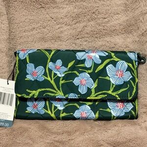 Vera Bradley Dark Green Floral Quilted Crossbody Wallet